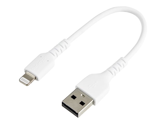 Image of StarTech.com 6 in(15cm) Durable White USB-A to Lightning Cable, Heavy Duty Rugged Aramid Fiber USB Type A to Lightning Charger/Sync Power Cord, Apple MFi Certified iPad/iPhone 12 Pro Max - iPhone 7/8/11/11 Pro - Lightning cable - Lightning / USB - 15 cm