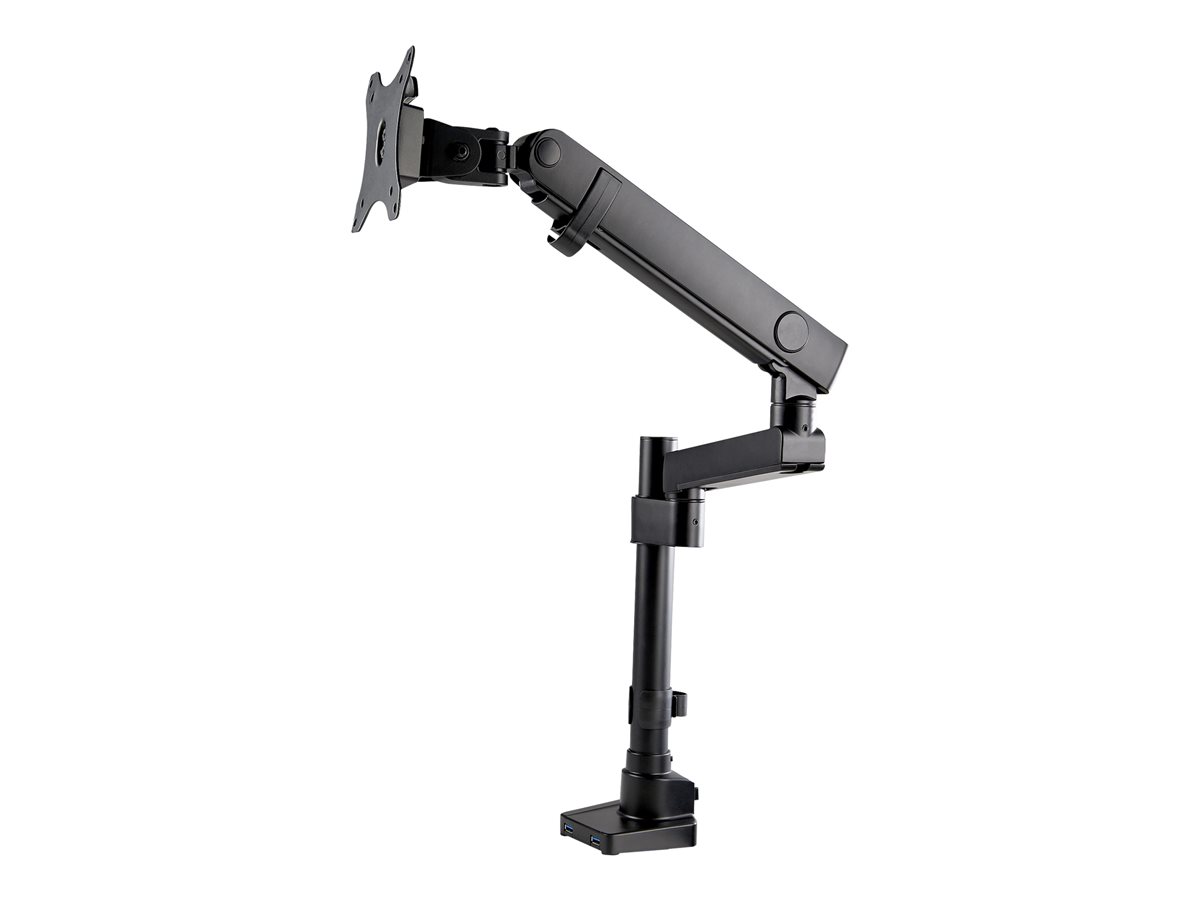 StarTech.com Desk Mount Monitor Arm with 2x USB 3.0 ports, Pole Mount Full Motion Single Arm Monitor Mount up to 17.6lbs/8kg VESA Display, Ergonomic Articulating Monitor Arm, Clamp/Grommet - Small Footprint Design (ARMPIVOT2USB3) montážní sada - pro obrazovka - černá