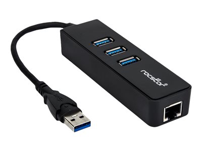 Rocstor 3 Port Portable USB 3.0 Hub W Gigabit 10/100/1000 Ethernet Adapter NIC