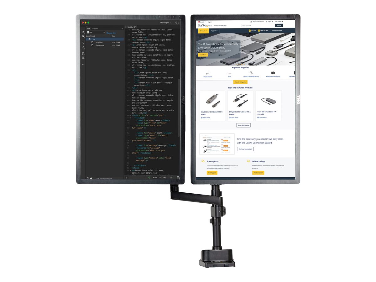 StarTech.com Desk Mount Dual Monitor Arm, Full Motion Monitor Mount for 2x VESA Displays up to 32" (up to 17lb/8kg), Ergonomic Vertical Stackable Arms, Articulating, Height Adjustable - Pole Mount, C-Clamp/Grommet (ARMDUALPIVOT) montážní sada - full-motion dual arm - pro 2 monitory - černá – foto 16