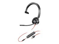 Poly Blackwire 3315 - Blackwire 3300 series - headset - on-ear - wired - active noise canceling - 3.5 mm jack, USB-A - black