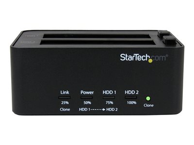 StarTech.com Dual Bay Hard Drive Duplicator and Eraser, Standalone HDDSSD ClonerCopier, USB 3.0 to SATA Docking Station, Hard Disk Duplicator and Sanitizer Dock - ToollessTop-Loading Design