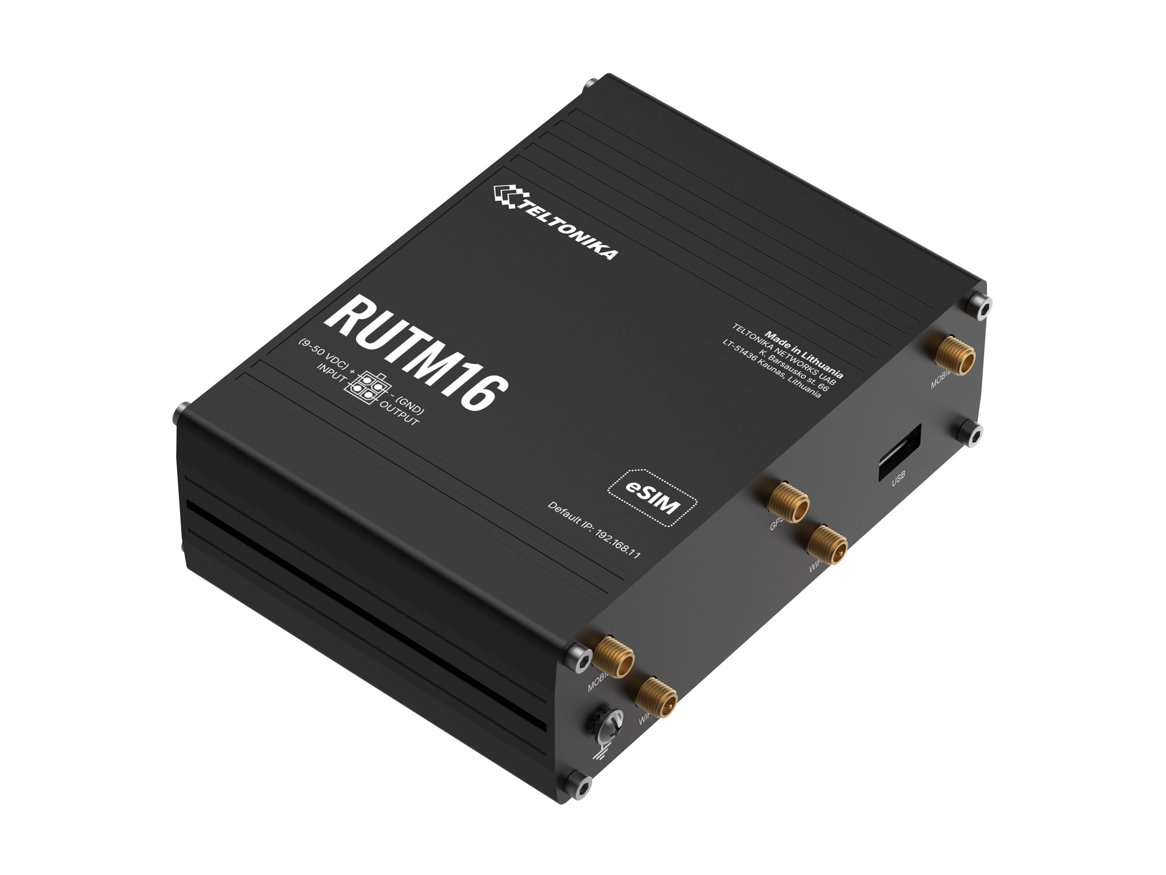 Teltonika RUTM16 wireless router WWAN Wi-Fi 5 LTE 3G 4G DIN rail mountable Product shot Left-angle 79900