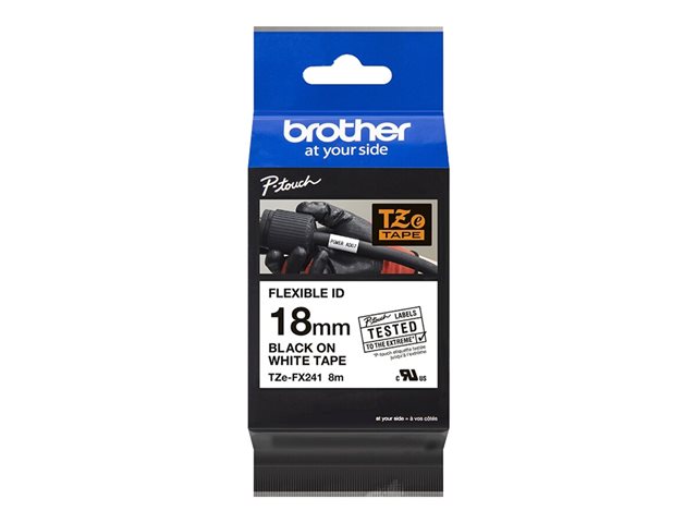 BRO BLACK ON WHITE 18MM FLEXI TAPE