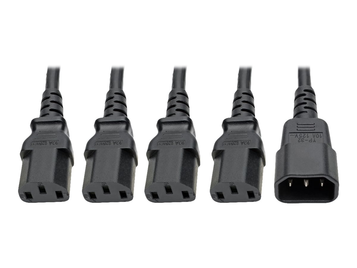 Tripp Lite Y Splitter Computer Power Cord 10A 18AWG C14 to 4xC13 Black 18in
