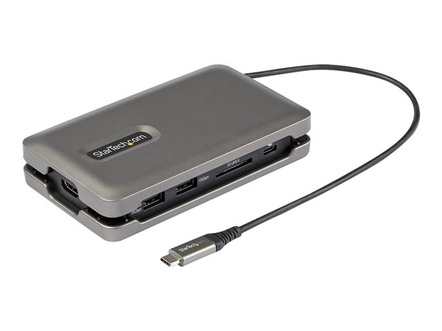 Image of StarTech.com USB C Multiport Adapter, USB C to 4K 60Hz HDMI 2.0, 2-Port 10Gbps USB Hub, 100W Power Delivery Pass-through, GbE, SD/MicroSD, USB Type-C Mini Dock, 10"/25cm Attached Cable - USB C Docking Station - docking station - USB-C - HDMI