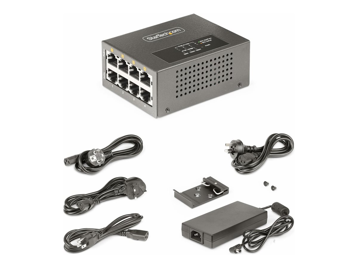StarTech.com 4-Port Multi-Gigabit PoE++ Injector, 5/2.5G Ethernet (NBASE-T), PoE/PoE+/PoE++ (802.3af/802.3at/802.3bt), 160Watts Power Budget, Wall/DIN Rail Mountable - Unmanaged, For IP Cameras/Wireless APs/POSs (AS445C-POE-INJECTOR) - dávkovač energie - 160 Watt - kompatibilní s TAA – foto 8
