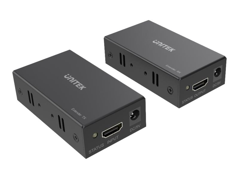 Unitek HDMI Extender Over Ethernet V101A transmitter and receiver video/audio extender Product shot Right-angle 79550