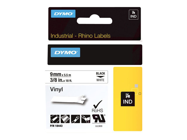 DYMO IND - Vinyle - adhsif - noir sur blanc - Rouleau (0,9 cm x 5 m) 1 cassette(s) bande d\'tiquettes - pour LabelMANAGER 210, 280, 360, 420, PnP; Rhino 4200, 5200; RhinoPRO 6000