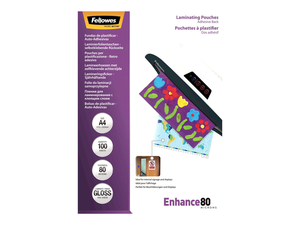 FELLOWES POCHETTES A4 - DOS ADHESIF - 80