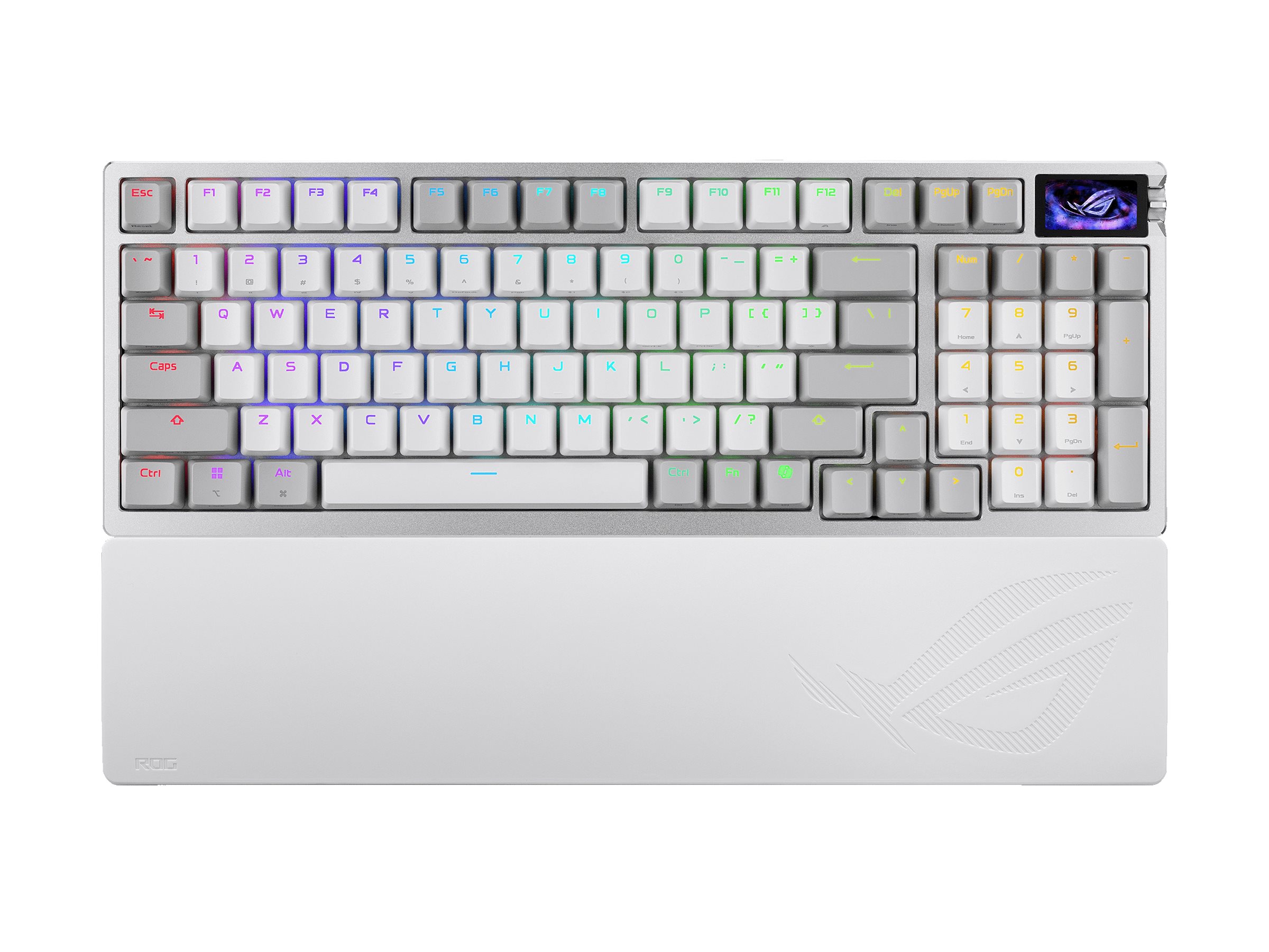 ASUS ROG Azoth 96 HE Lite keyboard Hall Effect 96% compact with OLED display knob white Product shot Back 79000