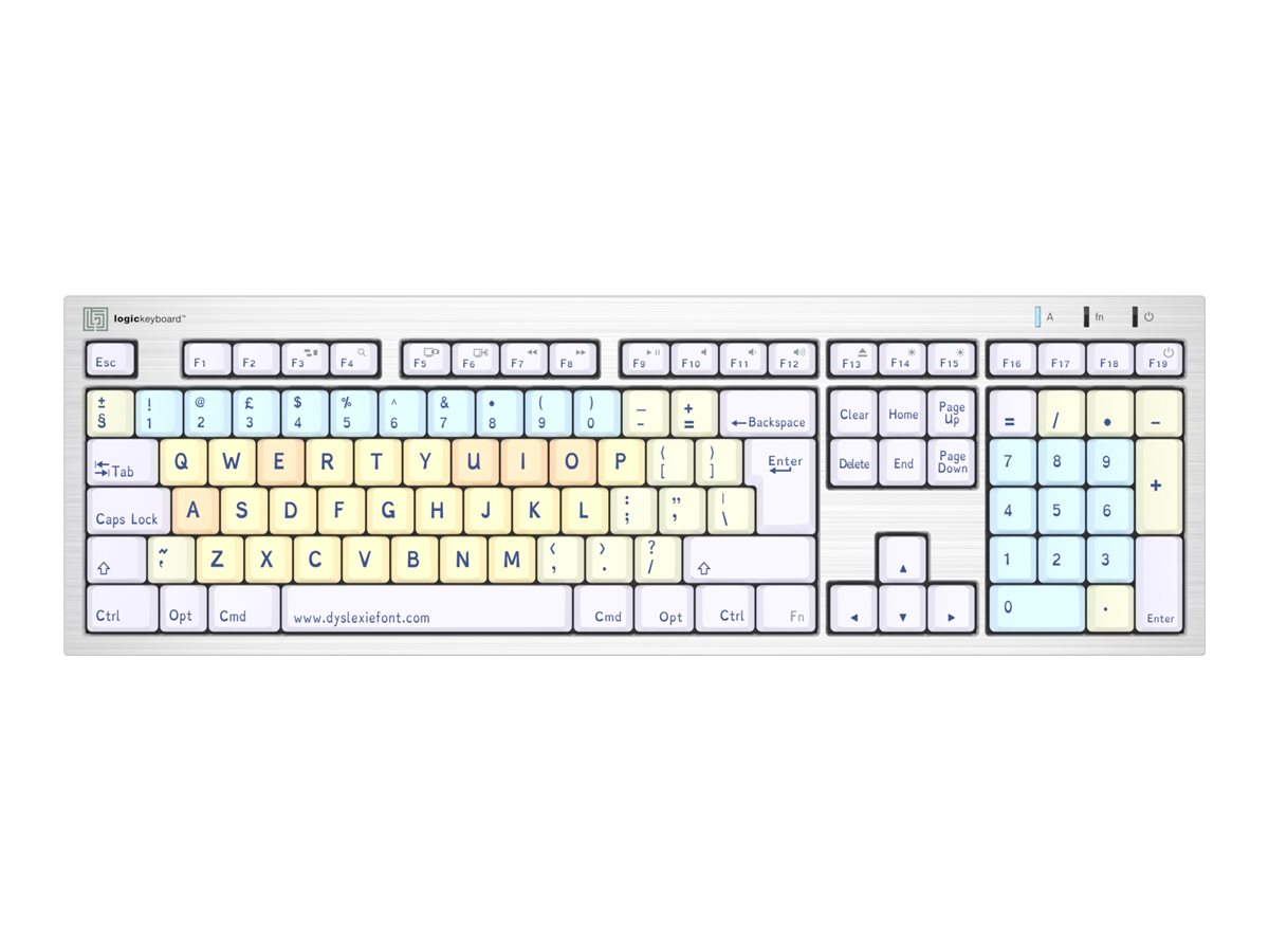 An image of LogicKeyboard Dyslexie ALBA Slimline - keyboard - Mac - QWERTY - English - Europe - silver Input Device