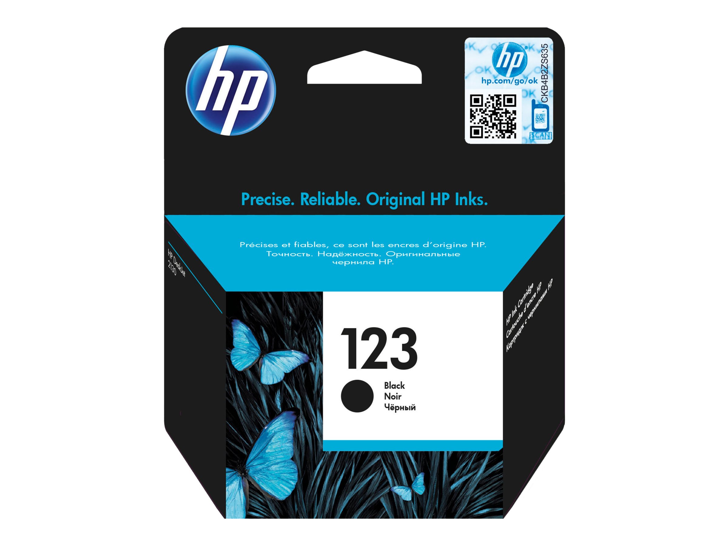 HP 123 - Schwarz - Original - Tintenpatrone - f?r Deskjet 2130, 26XX, 3630, 37XX; Envy 4523, 50XX; Officejet 3835, 46XX, 52XX