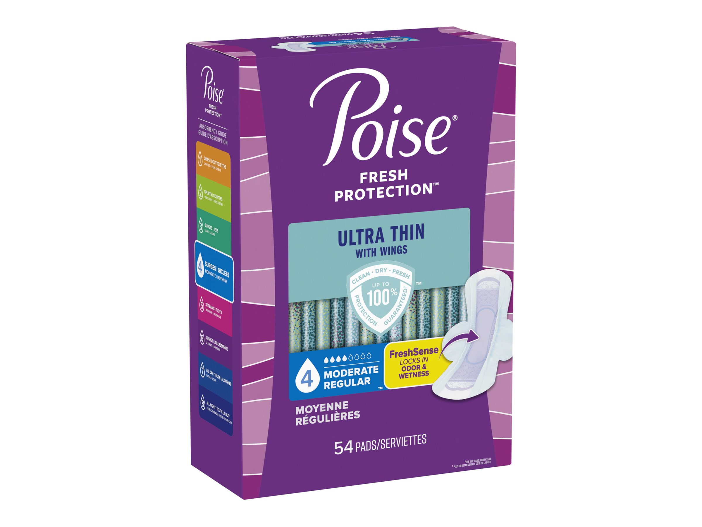 Poise Ultra Thin Regular Length Incontinence & Postpartum Pads With Wings - Medium Absorbency - 54 Count