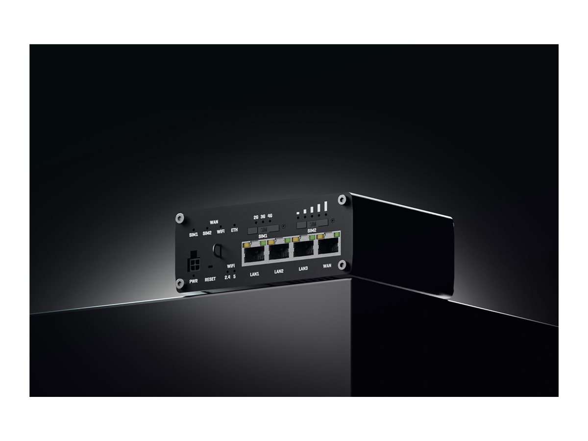 Teltonika RUTM11 wireless router WWAN Wi-Fi 5 LTE 3G 4G DIN rail mountable Product shot Right-angle 79850