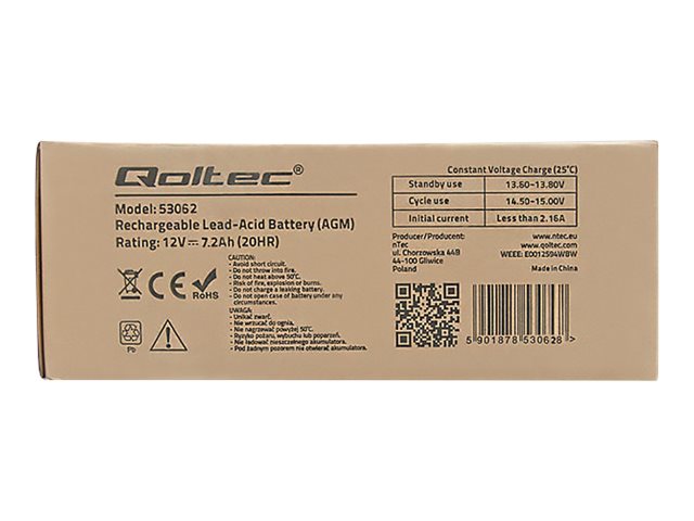 QOLTEC 53062 AGM battery 12V 7.2 Ah max 108A