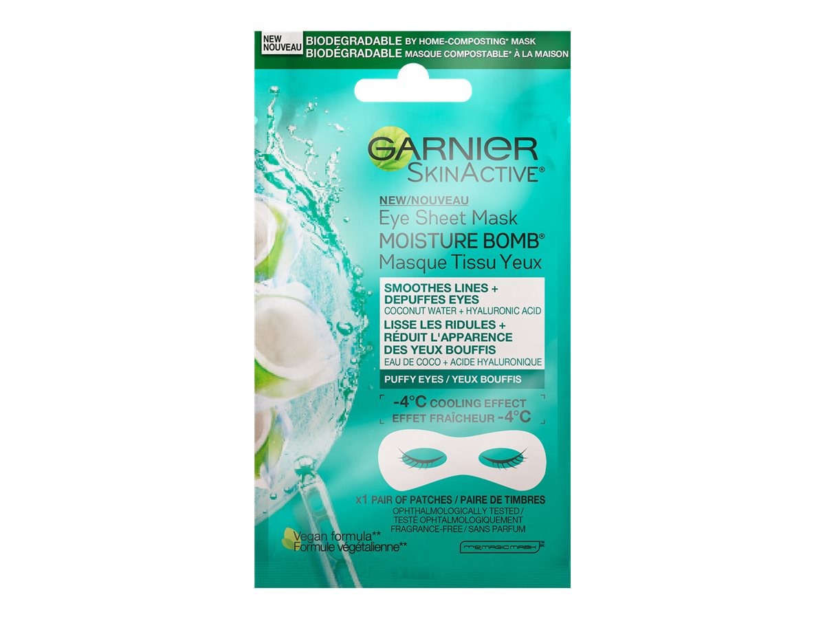 Garnier SkinActive Moisture Bomb - Eye Sheet Mask - Coconut Water & Hyaluronic Acid - 6ml