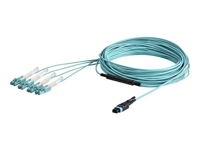 Image of StarTech.com MTP to LC Breakout Cable - 30 ft / 10m - OM3 Multimode - 40Gb - Pull Tab - Plenum - MPO / MTP Connector - Fiber Optic Cable (MPO8LCPL10M) - breakout cable - 10 m - aqua