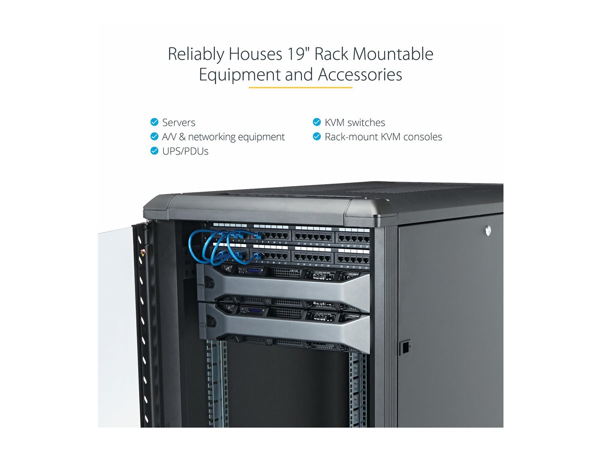 StarTech.com 18U 19" Server Rack Cabinet, 4 Post Adjustable Depth (6-32")Locking Knock Down Network/Computer Equipment Enclosure, Mobile with Glass Door & Casters, HP ProLiant ThinkServer - Data Rack Enclosure (RK1836BKF) - rozvaděč stojanový - 18U – foto 4