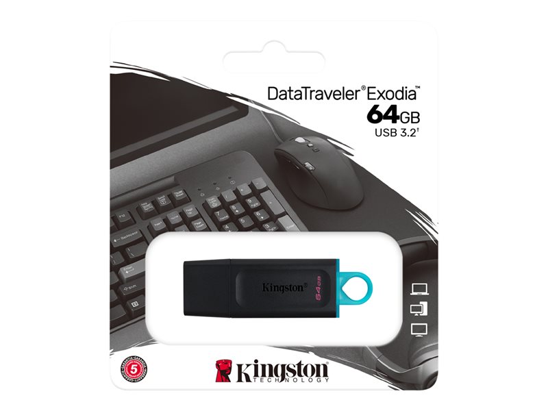 KINGSTON 64Go USB3.2 Gen1 DT Bk+Teal