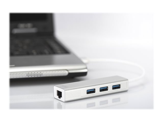 Hub/Koncentrator 3-portowy Digitus USB 3,0 SuperSpeed z Gigabit LAN adapter