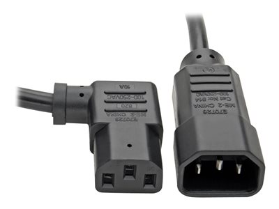 Tripp Lite 2ft Computer Power Cord Extension Cable C14 to Right Angle C13 10A 18AWG 2'