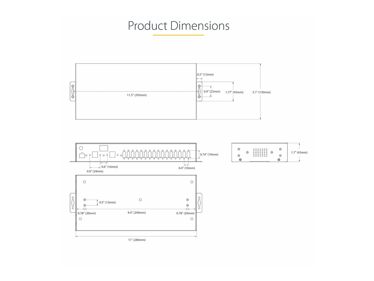 StarTech.com 16-Port Industrial USB 3.0 Hub 5Gbps, Metal, DIN/Surface/Rack Mountable, ESD Protection, Terminal Block Power, up to 120W Shared USB Charging, Dual-Host Hub/Switch (5G16AINDS-USB-A-HUB) - rozbočovač - průmyslový - 16 porty - Lze montovat do rozvaděče – foto 12