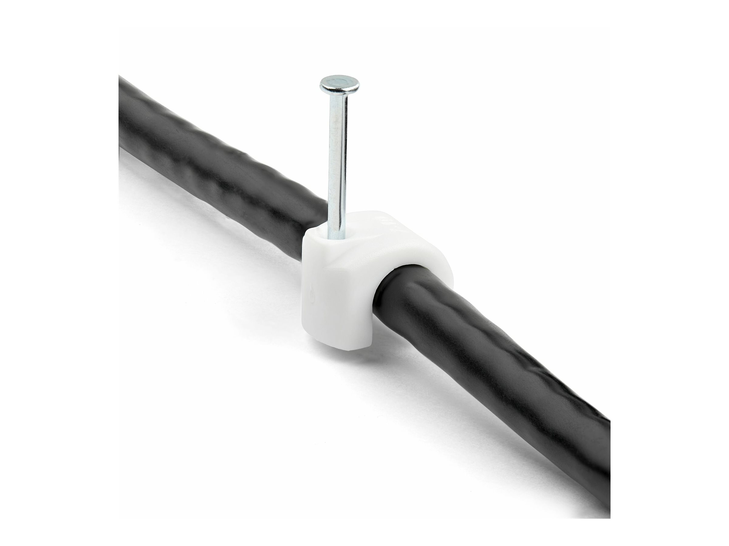 Startech 100 Pack Large Cable Clips with Nail, Reusable, Nail-in Clamps, Wire Holding Clips, CAT6 Ethernet Cord/AV/Coax Cable Fasteners, Brick/Drywall Mounting Cable Tacks, White, TAA - 1"(25mm) Steel Nail (CBMNMCC3) - cable clips with nails - TAA Compliant