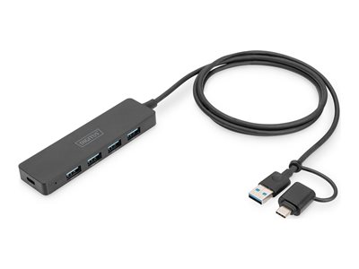 DIGITUS USB 3.0 Hub 4-Port Slim, USB-C Adapter 1,2m Kabel - DA-70236