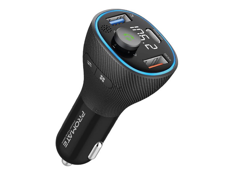 Promate PowerTune-38W Bluetooth hands-free car kit / FM transmitter / charger for mobile phone Product shot Right-angle 79550