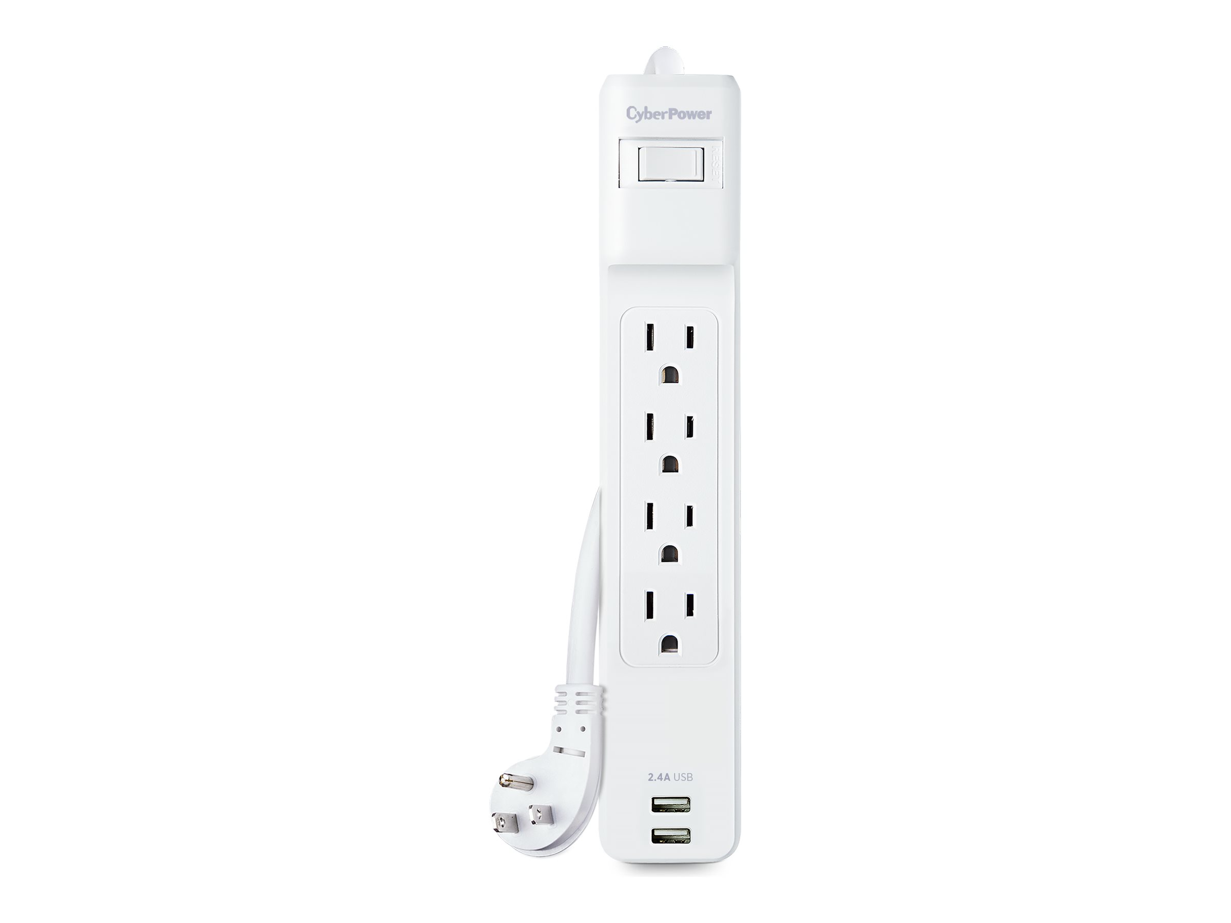 4 OUTLET, 3FT CORD, 2USB, WHITE