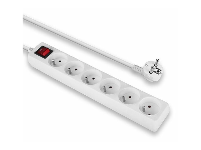 Multiprise 6 prises FR avec interrupteur, blanc 1.4m