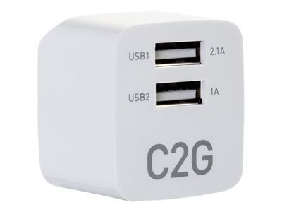C2G 2-Port USB Wall Charger - AC to USB Adapter - 5V 2.1A Output