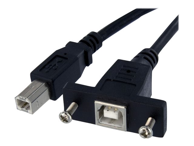 Image of StarTech.com 1 ft Panel Mount USB Cable B to B - F/M - USB cable - USB Type B (F) to USB Type B (M) - USB 2.0 - 1 ft - molded, thumbscrews - black - USBPNLBFBM1 - USB cable - USB Type B to USB Type B - 30 cm