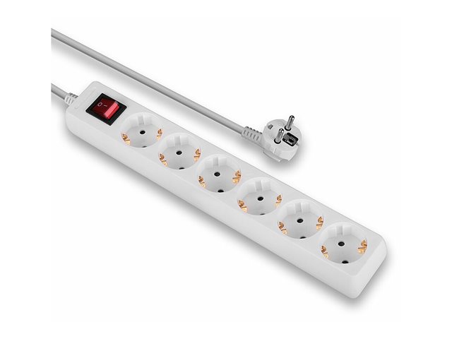 Multiprise 6 prises Schuko avec interrupteur, blanc