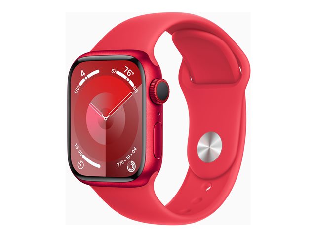 Apple Watch Series 9 (GPS + Cellular) - (PRODUCT) RED 41 mm - rød aluminium  - smartklokke med sportsbånd - fluorelastomer - rød - båndbredde: S/M - 64  GB - Wi-Fi, LTE, UWB, Bluetooth - 4G - 32.1 g - Mobit