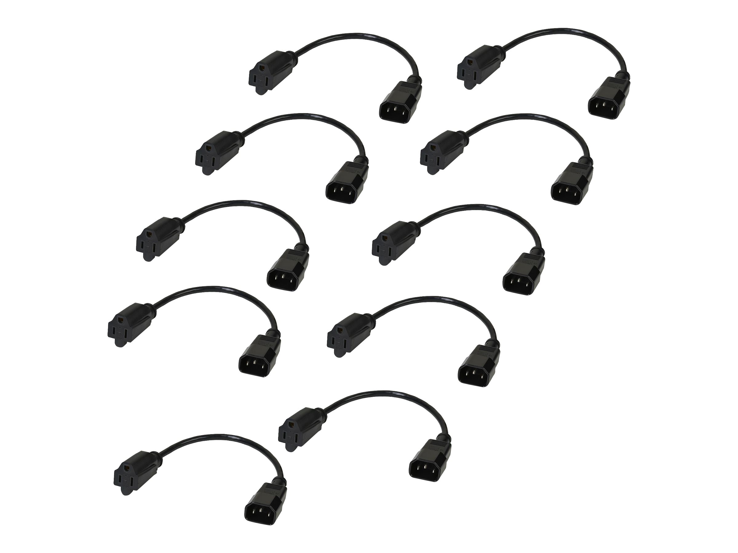 StarTech 1ft (0.3m) Power Extension Cord, IEC C14 to NEMA 5-15R, 10A 125V, 18AWG, 10 Pack, Black Computer Power Extension Cord, AC Outlet Extension Cable for Network Equipment