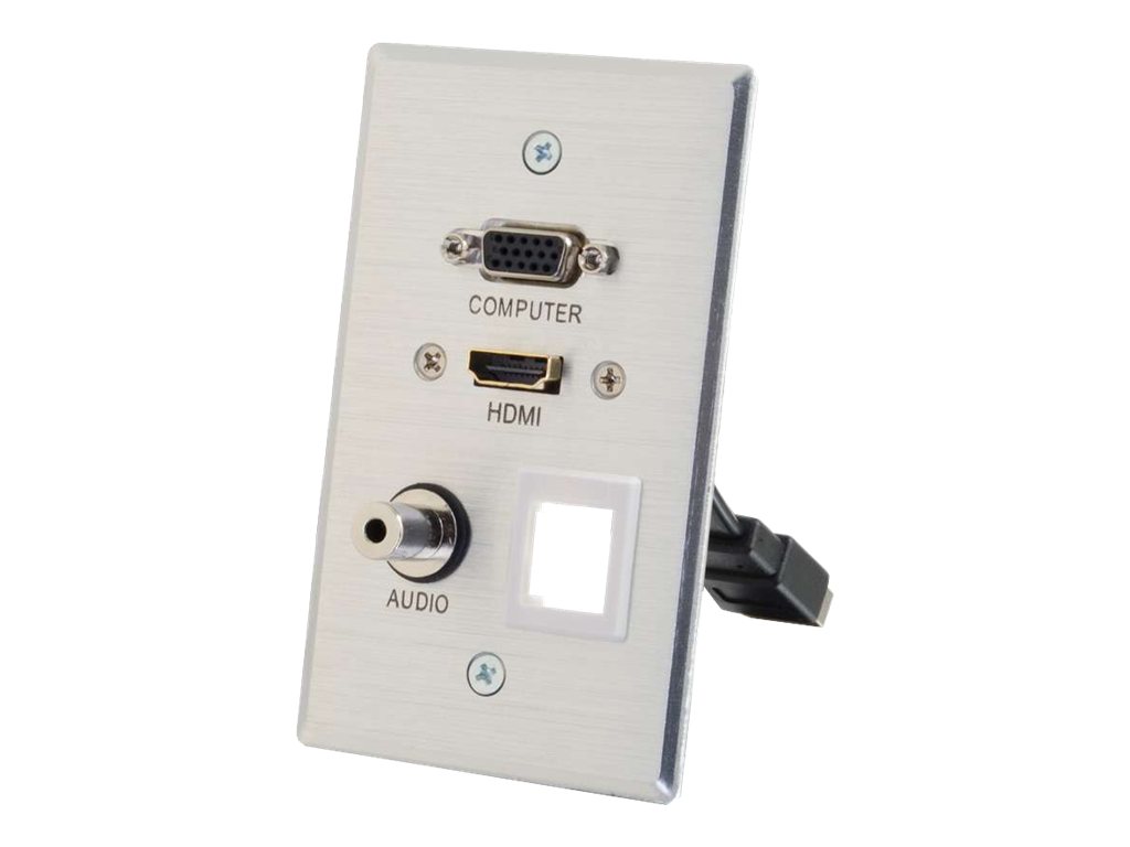 SINGLE GANG HDMI/VGA/3.5MM ALUMINUM WALL PLATE W/ KEYSTONE