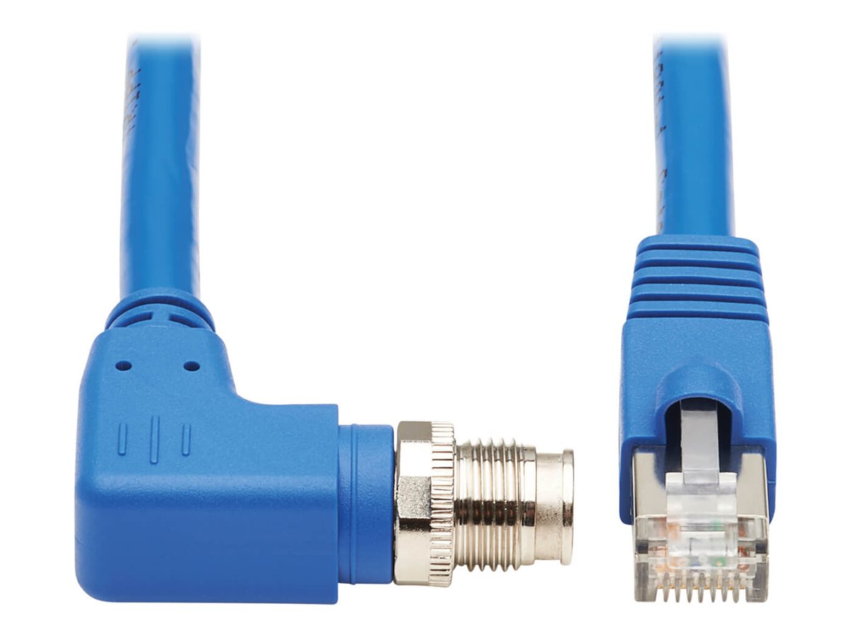Eaton Tripp Lite Series M12 X-Code Cat6a 10G F/UTP CMR-LP Shielded Ethernet Cable (Right-Angle M12 M/RJ45 M), IP68, PoE, Blue, 1 m (3.3 ft.)