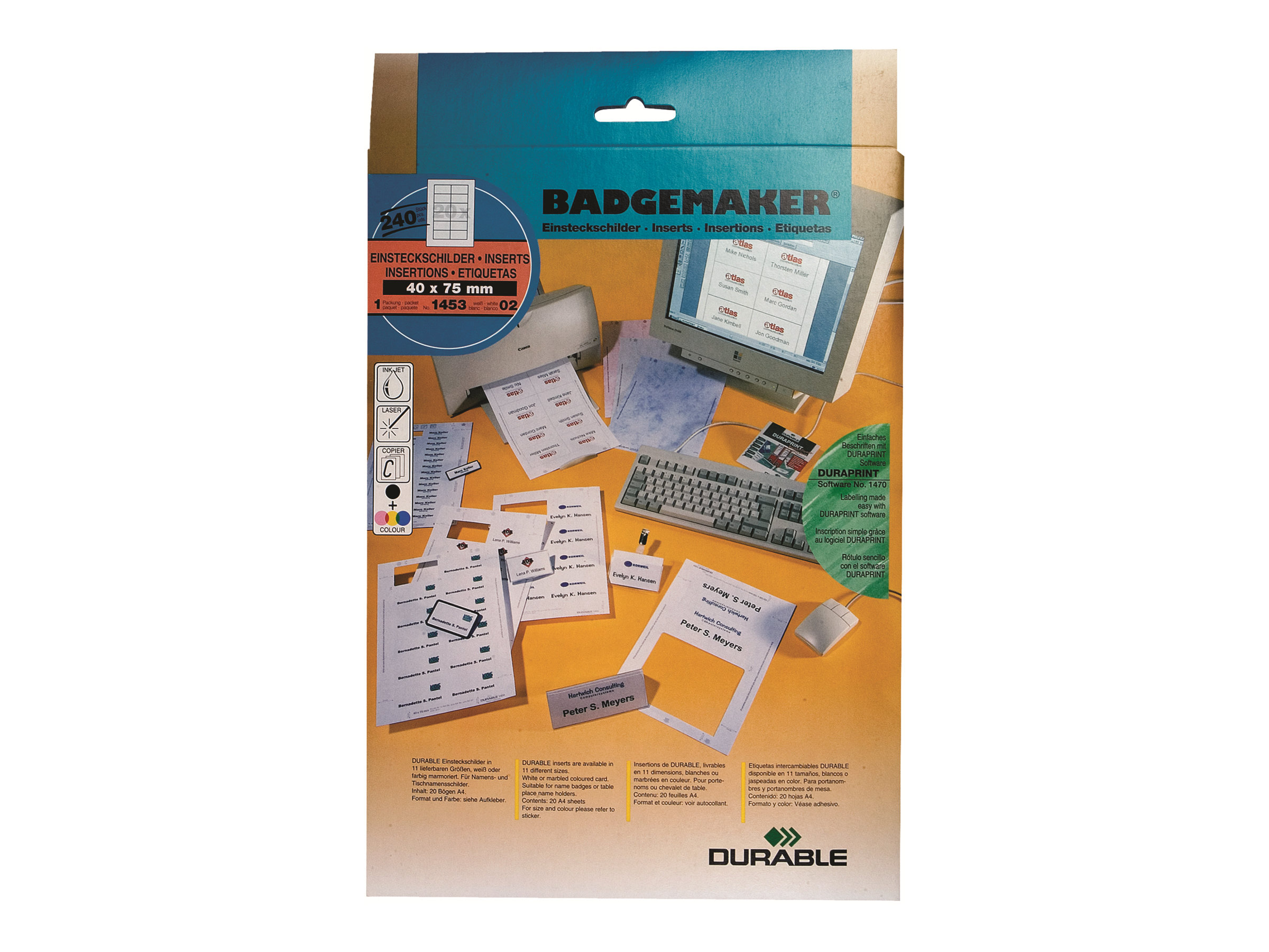 Durable Name Badge Cards 240 Cards 40 X 75 Mm 150 G M&sup2;