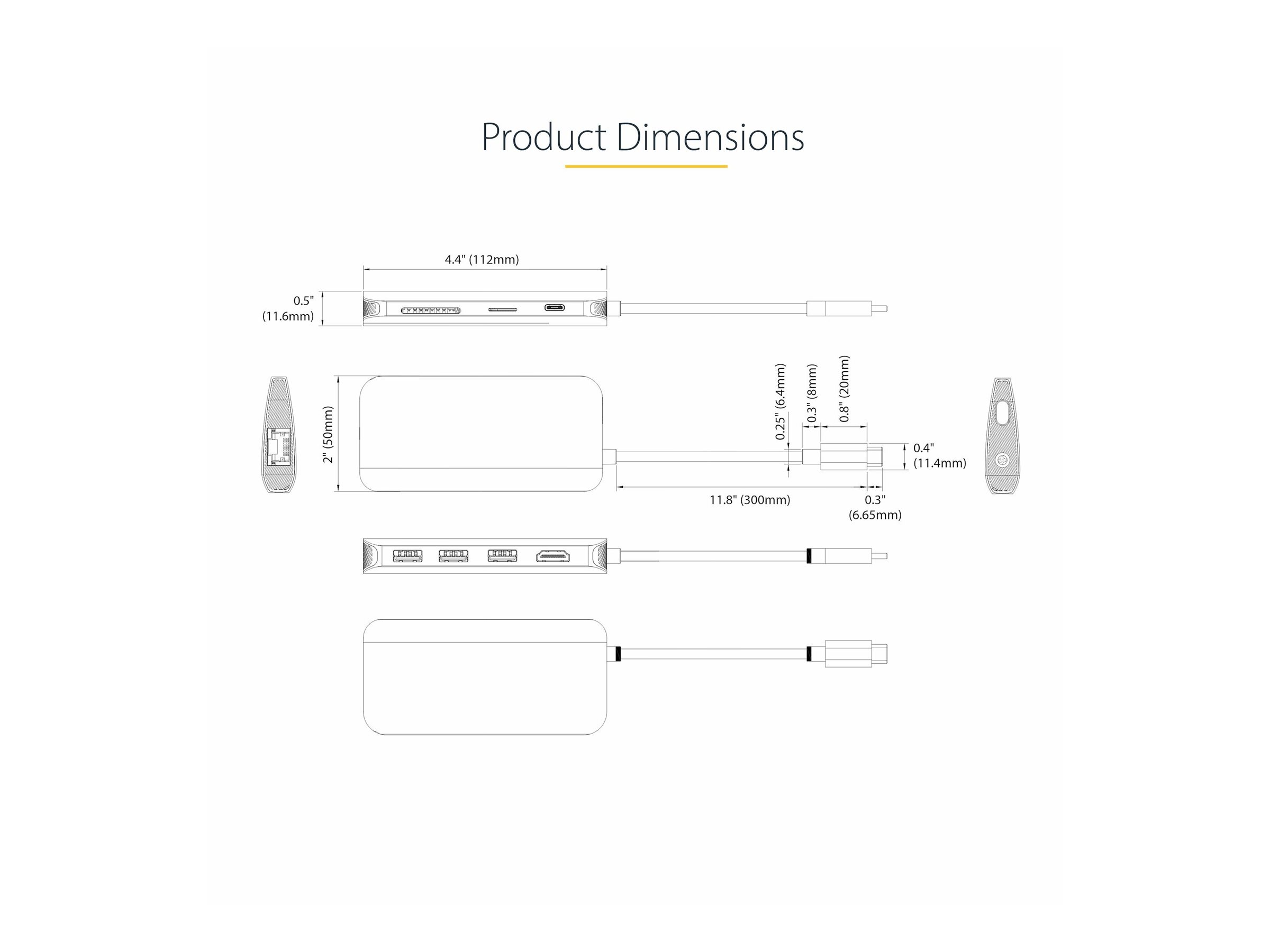 Startech USB C Multiport Adapter 4K 60Hz HDMI Video 3 Pt 5Gbps USB-A Hub 100W Power Delivery Usage / lifestyle Left-angle 72755