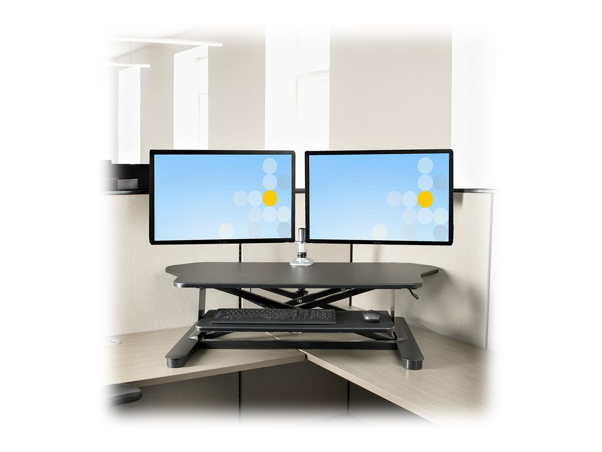 StarTech.com Corner Sit Stand Desk Converter with Keyboard Tray, Large Surface 35" x 21", Height Adjustable Ergonomic Desktop/Tabletop Standing Workstation, Supports Dual Monitors - Corner Stand Up Desk Converter (ARMSTSCORNR) - nástavec na stůl - hranatý - černá – foto 7