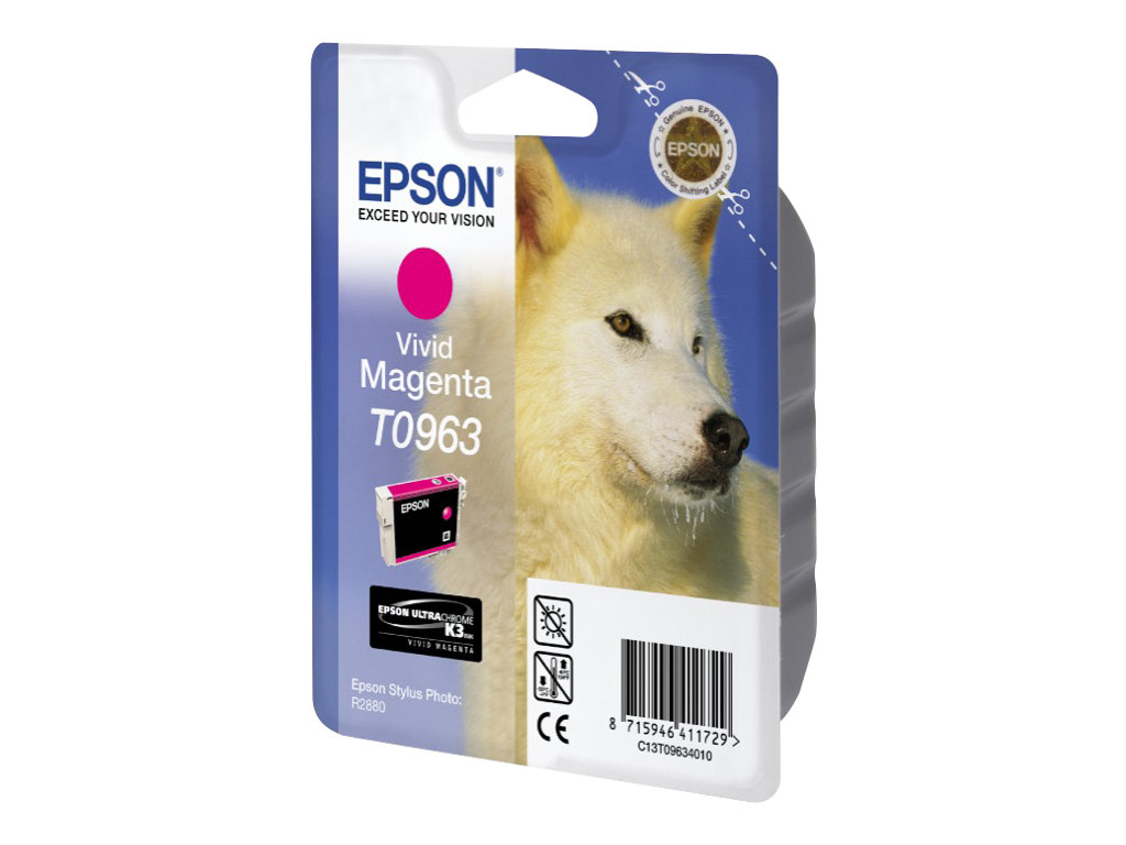 Epson T0963 vivid magenta original ink Product shot Right-angle 79700