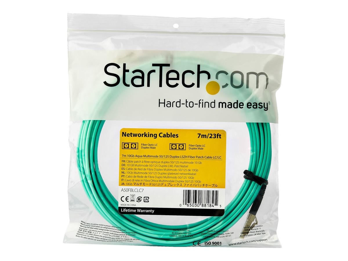 StarTech.com 7m OM3 LC to LC Multimode Duplex Fiber Optic Patch Cable - Aqua - 50/125 - LSZH Fiber Optic Cable - 10Gb (A50FBLCLC7) - patch kabel - 7 m - 7 m - vodě - barva – foto 3