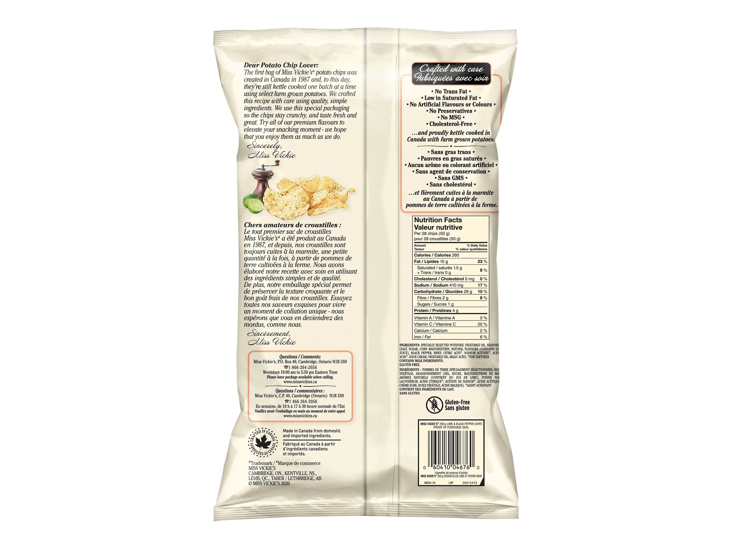 Miss Vickie's Potato Chips - Lime & Black Pepper - 200g