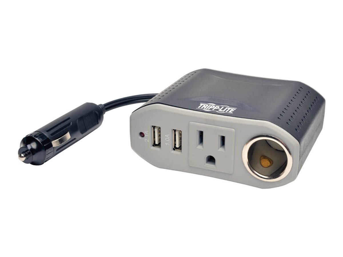 Tripp Lite Ultra-Compact Car Inverter 100W 12V CLA 120V 2 USB Charging Ports 1 Outlet