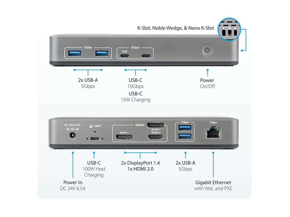 USB-C Dock 2x DP 1x HDMI 4K60 100W – foto 2
