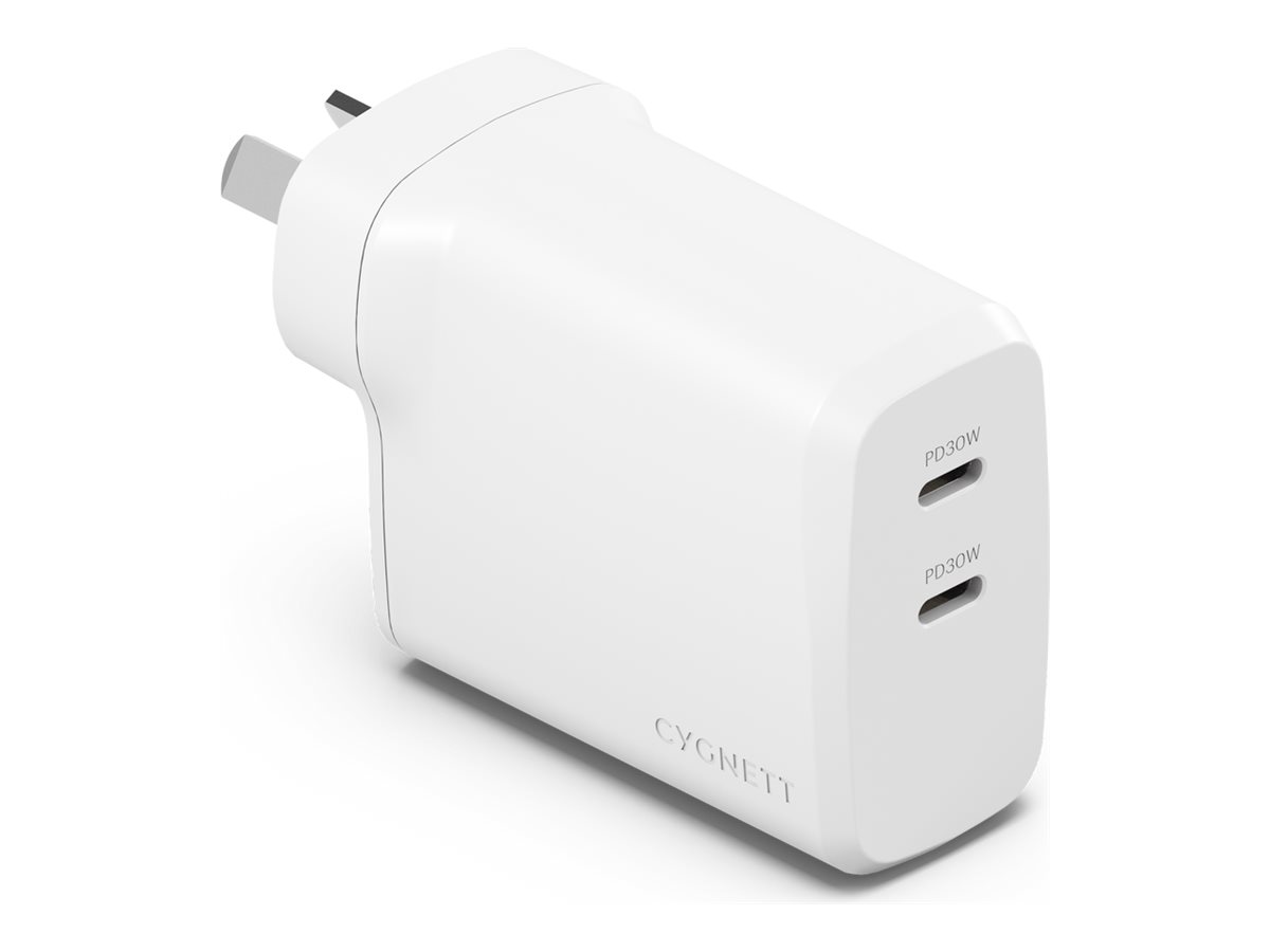 Cygnett PowerPlus power adapter USB-C 60 Product shot Right-angle 79850