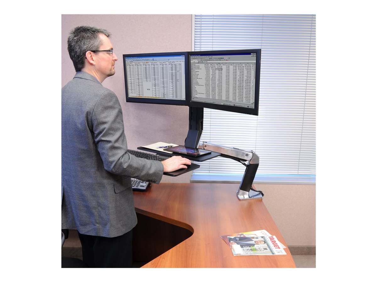 Ergotron WorkFit-A Dual Workstation With Worksurface - nástavec na stůl - leštěný hliník, černá – foto 4