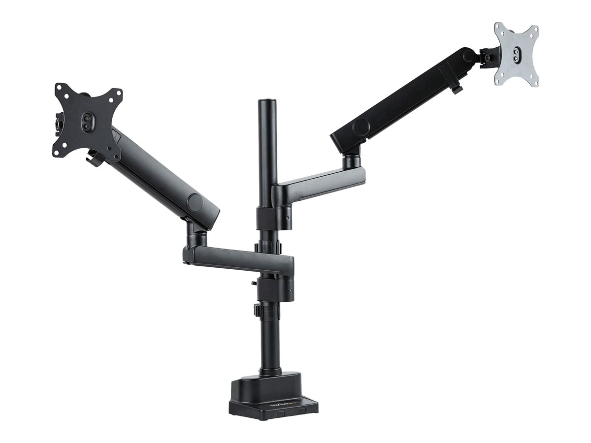 StarTech.com Desk Mount Dual Monitor Arm, Full Motion Monitor Mount for 2x VESA Displays up to 32" (up to 17lb/8kg), Ergonomic Vertical Stackable Arms, Articulating, Height Adjustable - Pole Mount, C-Clamp/Grommet (ARMDUALPIVOT) montážní sada - full-motion dual arm - pro 2 monitory - černá – foto 3